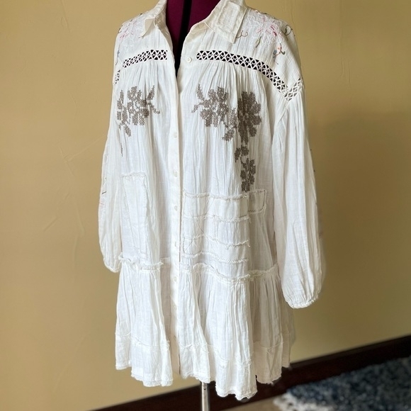 Free People White Floral Embroidered Mini Dress - Picture 3 of 10